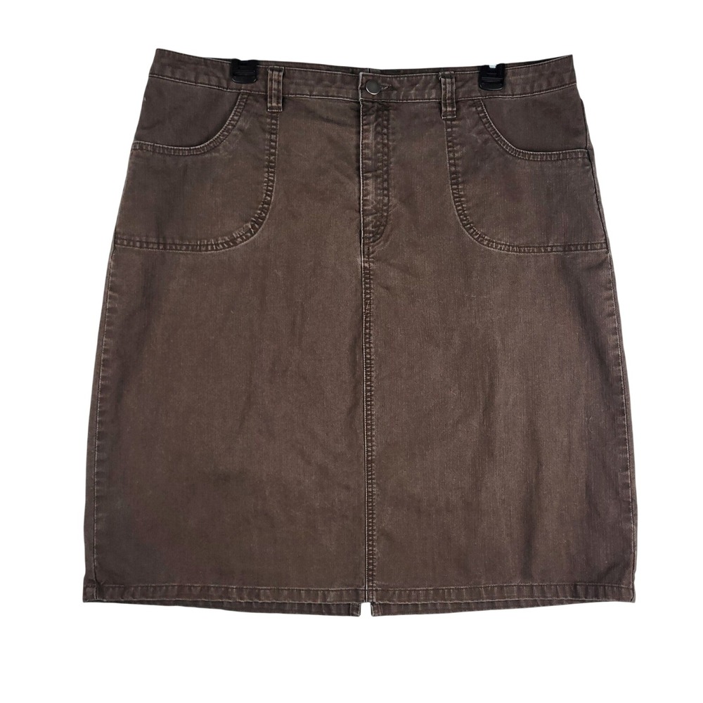 Kim Rogers Denim Skirt Womens 16 Brown Cotton Casual Pockets Everyday Classic